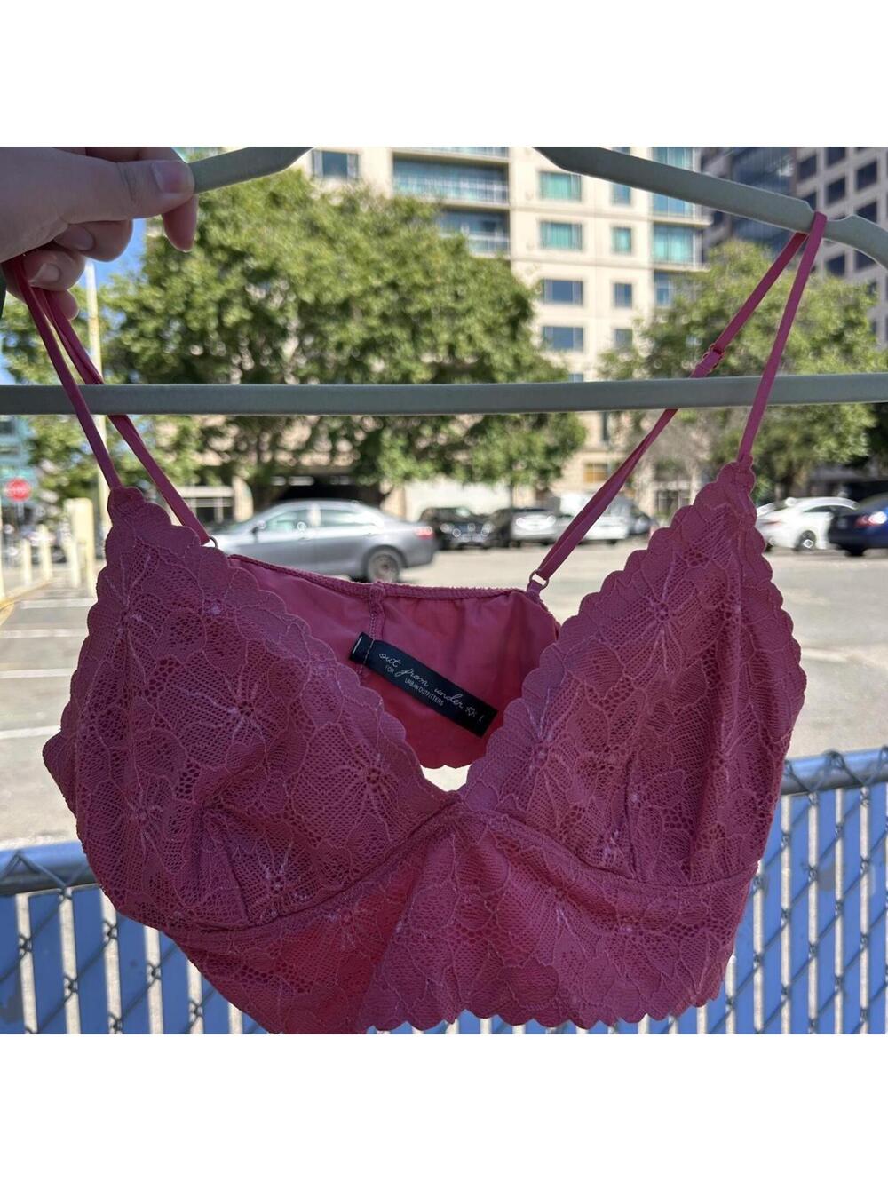 Urban Outfitters pink lace bralette with floral design, size L